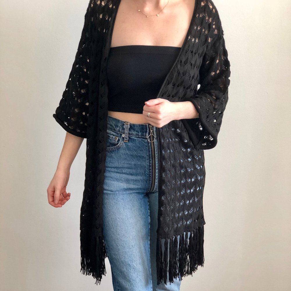 FOREVER 21 Boho Crochet Fringe Cardigan